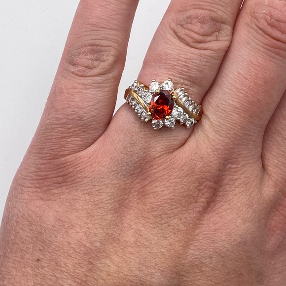 Vintage Garnet and CZ Cocktail Ring; Size 8 - Picture 5 of 5